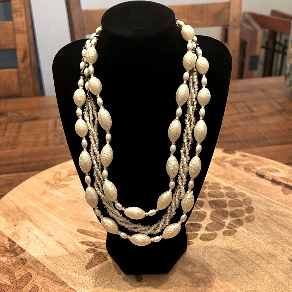 Vintage Freirich Cream Beaded‎ multi strand Necklace
